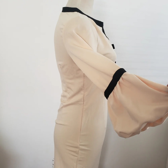 Classic Party Dress in Peach w/Black Accents Balloon Cuff Sleeves Size M… - Picture 4 of 5